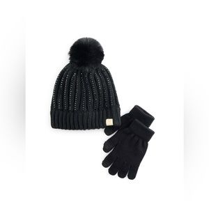Girls SO® Rhinestone Accent Pompom Beanie & Gloves Set